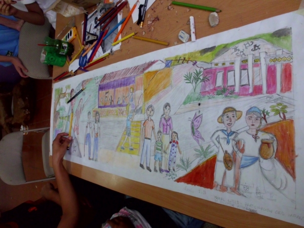 Boceto de Mural hecho por ni&ntilde;as, ni&ntilde;os y adolescentes, Estel&iacute;